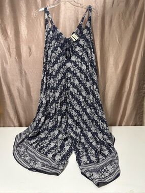 Japna Navy and White Viscose Boho Floral Viscose Jumper Gypsy Style Size S